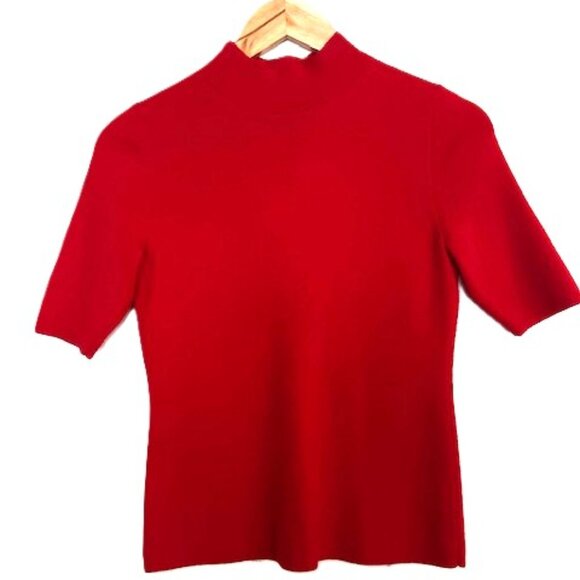 Ann Taylor Red Wool Blend Mock Neck Knit Pullover Stretch Sweater Top - Picture 2 of 5